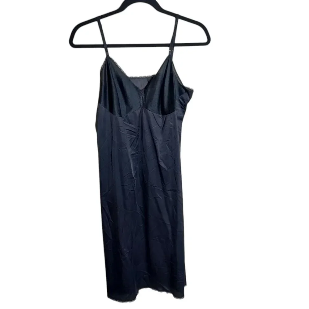 Vintage Vanity‎ Fair Black Nylon Slip Dress Size 38 L Slippery Lace Trim  USA